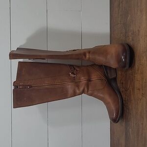 EUC Teva Boots Women's sz 5 Foxy Tall Cognac Leather Side Zip Waterproof Boots